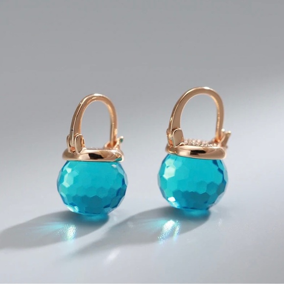 Blue Ball Zirconia Earrings - Picture 1 of 5